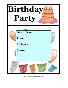 Birthday Party Flyer Color Printable Template