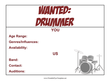 Drummer Wanted Flyer Printable Template