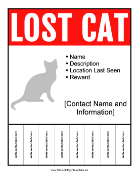 Lost Cat Tear-Off Tabs Printable Template