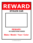Reward Stolen Car Flyer