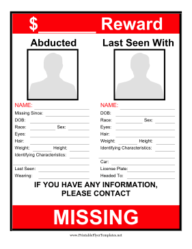 Abducted Person Flyer Reward Printable Template