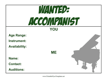 Accompanist Wanted Flyer Printable Template