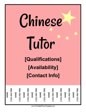 Chinese Tutor Flyer Printable Template