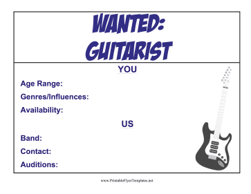 Guitarist Wanted Flyer Printable Template