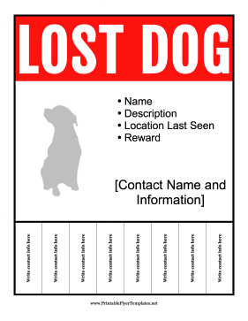 Lost Dog Tear-Off Tabs Printable Template