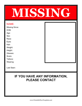 Missing Person Flyer Printable Template