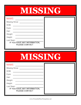 Missing Person Flyer 2 Per Page Printable Template