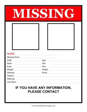 Missing Person Flyer Two Pictures Printable Template