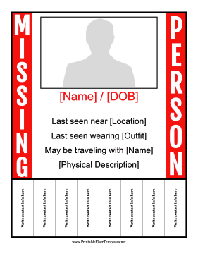 Missing Person Tear-Off Tabs Printable Template