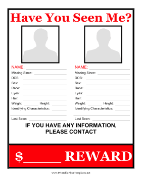 Multiple Missing Persons Flyer Reward Printable Template