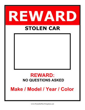 Reward Stolen Car Flyer Printable Template
