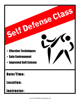 Self Defense Class Printable Template
