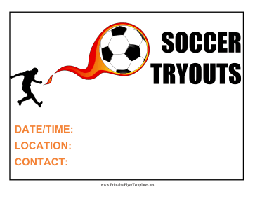 Soccer Tryouts Flyer Printable Template