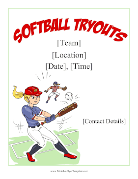 Softball Tryouts Printable Template