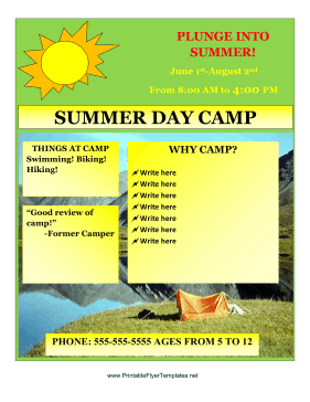 Summer Camp Flyer Printable Template