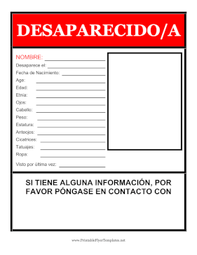 Volante Para Persona Desaparecida Printable Template